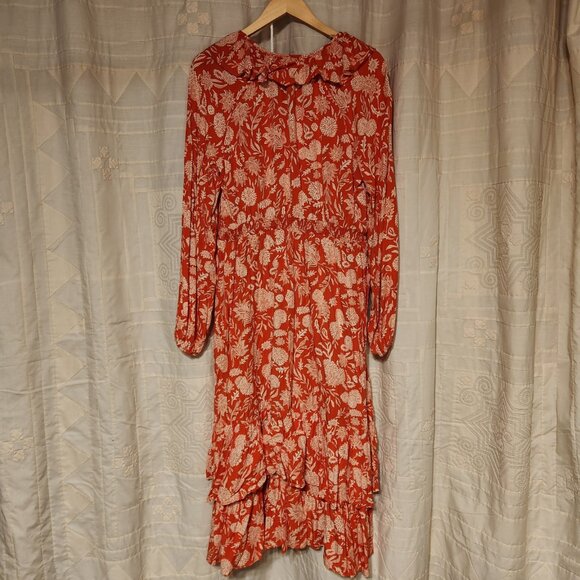 🧡 NWT Universal Thread Orange Floral Smocked Tiered Dress L 🧡 - Picture 3 of 8